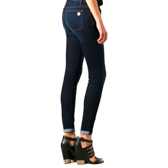 Michael Kors Jeans Denim Blue Navy Stretch Skinny Straight Gold Logo High Rise 2 - Picture 1 of 11